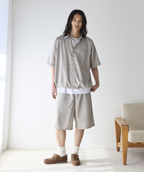 Firsthand(ファーストハンド)の「Firsthand/ファーストハンド ストライプ イージー ワイドショーツ / セットアップ対応(その他パンツ・メンズ・ベージュ/グレー/ブラック・LARGE/MEDIUM)」の7枚目の写真