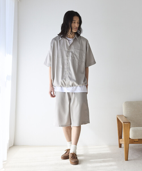 Firsthand(ファーストハンド)の「Firsthand/ファーストハンド ストライプ イージー ワイドショーツ / セットアップ対応(その他パンツ・メンズ・ベージュ/グレー/ブラック・LARGE/MEDIUM)」の10枚目の写真