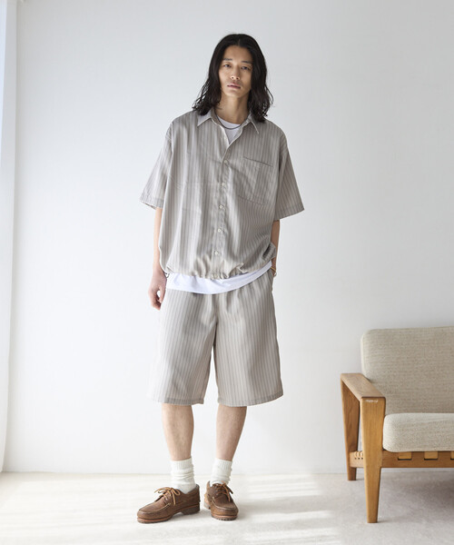 Firsthand(ファーストハンド)の「Firsthand/ファーストハンド ストライプ イージー ワイドショーツ / セットアップ対応(その他パンツ・メンズ・ベージュ/グレー/ブラック・LARGE/MEDIUM)」の11枚目の写真