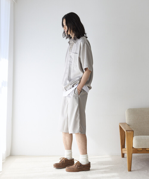 Firsthand(ファーストハンド)の「Firsthand/ファーストハンド ストライプ イージー ワイドショーツ / セットアップ対応(その他パンツ・メンズ・ベージュ/グレー/ブラック・LARGE/MEDIUM)」の12枚目の写真