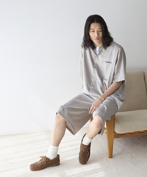 Firsthand(ファーストハンド)の「Firsthand/ファーストハンド ストライプ イージー ワイドショーツ / セットアップ対応(その他パンツ・メンズ・ベージュ/グレー/ブラック・LARGE/MEDIUM)」の13枚目の写真