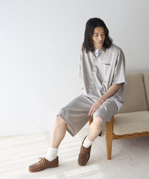 Firsthand(ファーストハンド)の「Firsthand/ファーストハンド ストライプ イージー ワイドショーツ / セットアップ対応(その他パンツ・メンズ・ベージュ/グレー/ブラック・LARGE/MEDIUM)」の14枚目の写真
