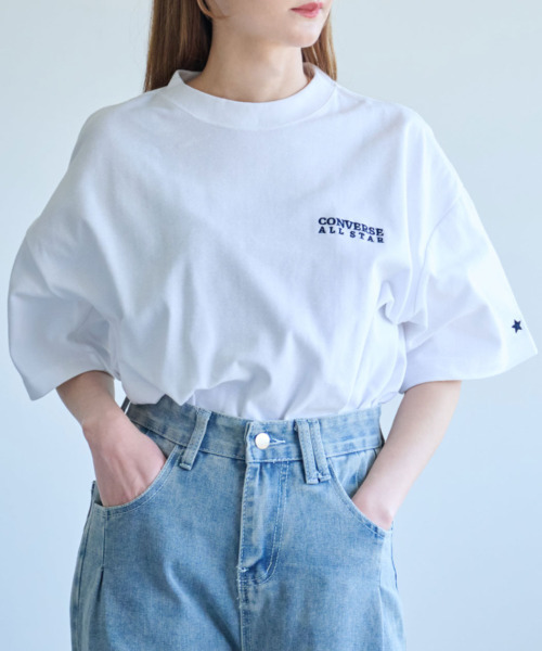 CONVERSE(コンバース)の「『CONVERSE/コンバース』クルーネック フライスバックグラフィック半袖Tシャツ(Tシャツ/カットソー・メンズ・ブラック系/ホワイト・L/M/LL)」の3枚目の写真