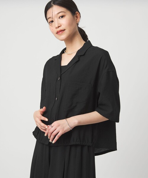 green label relaxing(グリーンレーベルリラクシング)の「【WEB限定】<at ease>ポケット オープンカラー シャツ(シャツ/ブラウス・レディース・ナチュラル/ダークブラウン/ブラック・FREE)」の4枚目の写真