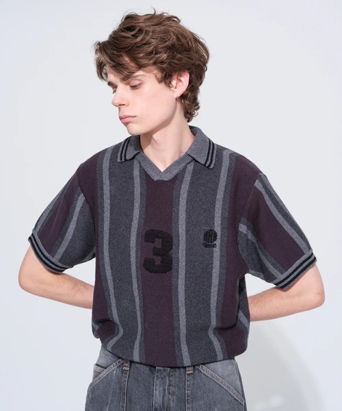 RICE NINE TEN(ライスナインテン)の「KNITTED SOCCER SHIRT(Tシャツ/カットソー・メンズ・チャコールグレー/ブルー・1/2)」の1枚目の写真