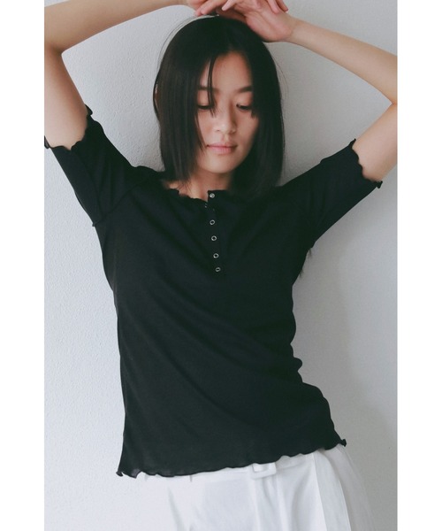 ANF.MUU(アンフムー)の「メローデザインヘンリーネックシアートップス(Tシャツ/カットソー・レディース・グレー/アイボリー/ブラック/ライトグリーン/ピンク・FREE)」の9枚目の写真