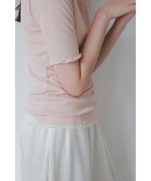 ANF.MUU(アンフムー)の「メローデザインヘンリーネックシアートップス(Tシャツ/カットソー・レディース・グレー/アイボリー/ブラック/ライトグリーン/ピンク・FREE)」の16枚目の写真