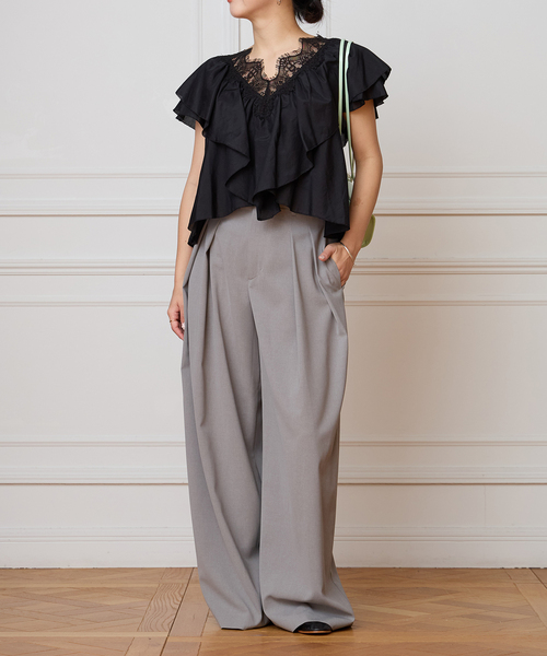 IENA LA BOUCLE（イエナラブークル）の「IENA LA BOUCLE レース Vネックブラウス（シャツ/ブラウス・レディース・ホワイト/ブラック・FREE）」の10枚目の写真