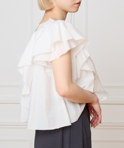 IENA LA BOUCLE（イエナラブークル）の「IENA LA BOUCLE レース Vネックブラウス（シャツ/ブラウス・レディース・ホワイト/ブラック・FREE）」の18枚目の写真