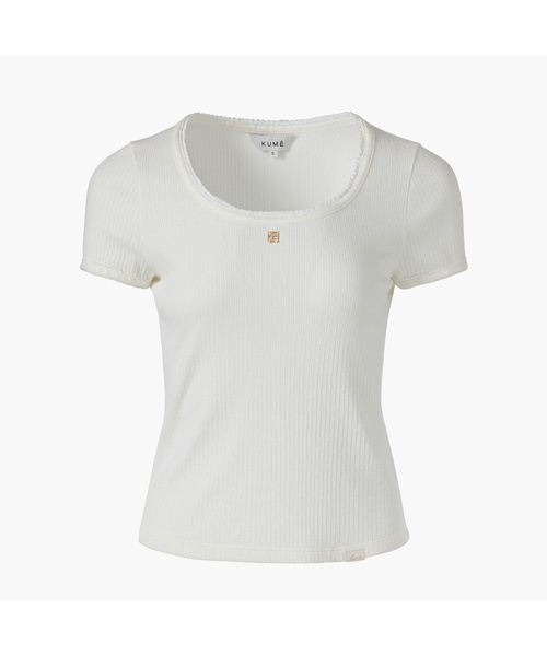 KUME(クメ)の「Pointelle Scoop Neck T-shirt, White(Tシャツ/カットソー・レディース・その他・SMALL/MEDIUM/LARGE)」の1枚目の写真
