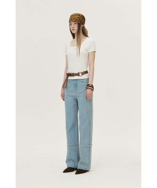 KUME(クメ)の「Pointelle Scoop Neck T-shirt, White(Tシャツ/カットソー・レディース・その他・SMALL/MEDIUM/LARGE)」の3枚目の写真