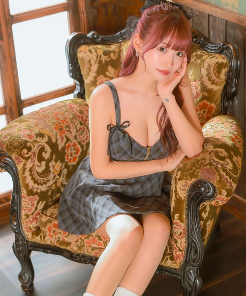 Tika（ティカ）の「キャバドレス ミニ フレア チェック キャミソール リボン ジップドレス ワンピース キャバワンピ（ワンピース・レディース・グレー/ブラウン・XL/L/M/S）」の15枚目の写真