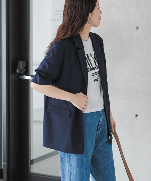 URBAN RESEARCH DOORS(アーバンリサーチドアーズ)の「『仁村紗和さん着用』『UR TECH』完声/涼 ハーフスリーブジャケット(その他アウター・レディース・ベージュ/ネイビー・FREE)」の14枚目の写真