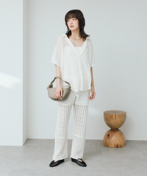 RIVE DROITE（リヴドロワ）の「【à Nice】【セットアップ対応可能】クロシェカラーニット（ニット/セーター・レディース・オフホワイト/チャコールグレー・FREE）」の4枚目の写真