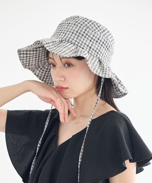 earth music&ecology(アースミュージックアンドエコロジー)の「【UVカット】タックハット(ハット・レディース・ブラック/チェック/モカ・FREE)」の3枚目の写真
