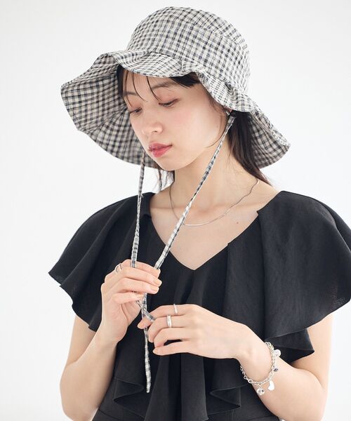 earth music&ecology(アースミュージックアンドエコロジー)の「【UVカット】タックハット(ハット・レディース・ブラック/チェック/モカ・FREE)」の13枚目の写真