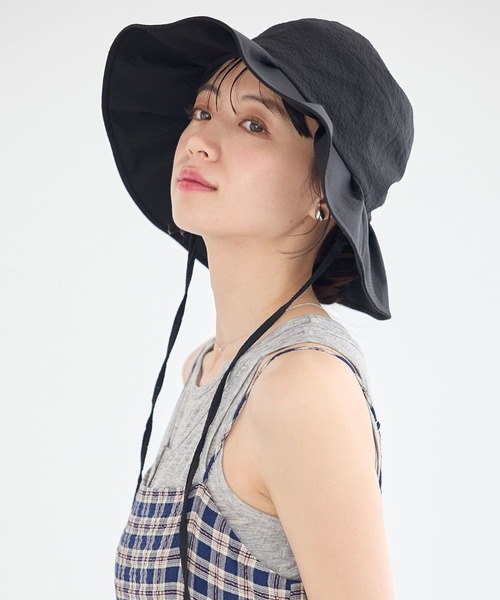 earth music&ecology(アースミュージックアンドエコロジー)の「【UVカット】タックハット(ハット・レディース・ブラック/チェック/モカ・FREE)」の2枚目の写真