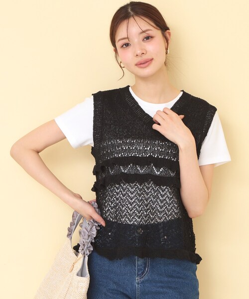 index(インデックス)の「透かし編みミニペプラムノースリーブニット【洗濯機OK】(ニット/セーター・レディース・グレー/グリーン/ブラック系7/アイボリー・00)」の18枚目の写真