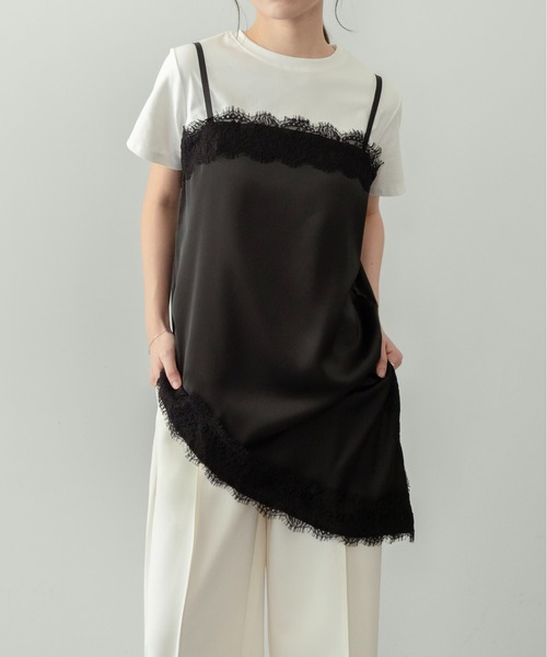 on:nue（オンニュ）の「【on:nue】[お気に入り登録数1,800突破！][ドット柄 / 着用動画あり！] サテンレースキャミトップス（キャミソール・レディース・ブラック/アイボリー/ブラック系その他・FREE）」の12枚目の写真