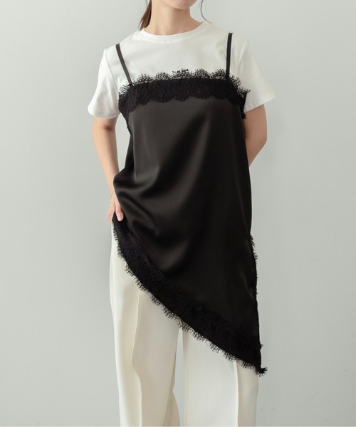 on:nue（オンニュ）の「【on:nue】[お気に入り登録数1,800突破！][ドット柄 / 着用動画あり！] サテンレースキャミトップス（キャミソール・レディース・ブラック/アイボリー/ブラック系その他・FREE）」の11枚目の写真