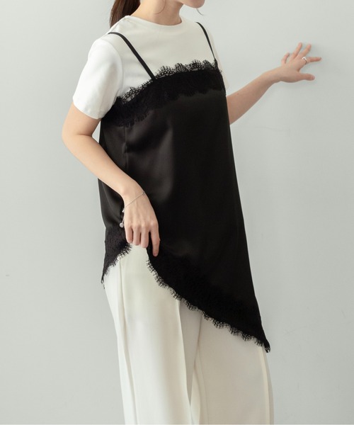 on:nue（オンニュ）の「【on:nue】[お気に入り登録数1,800突破！][ドット柄 / 着用動画あり！] サテンレースキャミトップス（キャミソール・レディース・ブラック/アイボリー/ブラック系その他・FREE）」の7枚目の写真