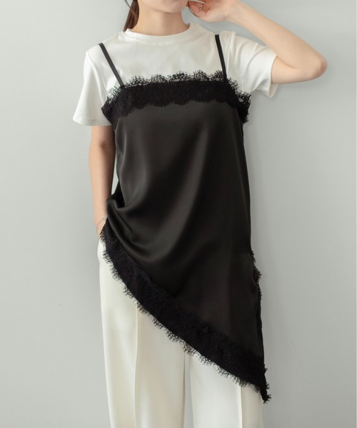 on:nue（オンニュ）の「【on:nue】[お気に入り登録数1,800突破！][ドット柄 / 着用動画あり！] サテンレースキャミトップス（キャミソール・レディース・ブラック/アイボリー/ブラック系その他・FREE）」の6枚目の写真