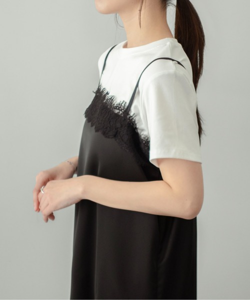 on:nue（オンニュ）の「【on:nue】[お気に入り登録数1,800突破！][ドット柄 / 着用動画あり！] サテンレースキャミトップス（キャミソール・レディース・ブラック/アイボリー/ブラック系その他・FREE）」の5枚目の写真