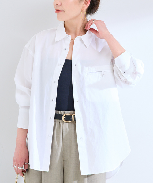 B.C STOCK(ベーセーストック)の「《追加》ウォッシャブル / 無地ストライプ シャツ(シャツ/ブラウス・レディース・ブルー/ネイビー/ホワイト・FREE)」の2枚目の写真