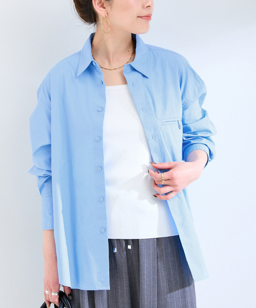 B.C STOCK(ベーセーストック)の「《追加》ウォッシャブル / 無地ストライプ シャツ(シャツ/ブラウス・レディース・ブルー/ネイビー/ホワイト・FREE)」の3枚目の写真