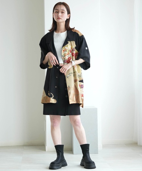 utatane(ウタタネ)の「着物リメイク maison utatane シャツ/ブラウス 朧夜の金彩(シャツ/ブラウス・レディース・ブラック・LL)」の2枚目の写真