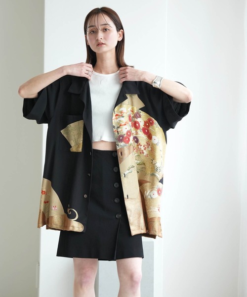 utatane(ウタタネ)の「着物リメイク maison utatane シャツ/ブラウス 朧夜の金彩(シャツ/ブラウス・レディース・ブラック・LL)」の8枚目の写真