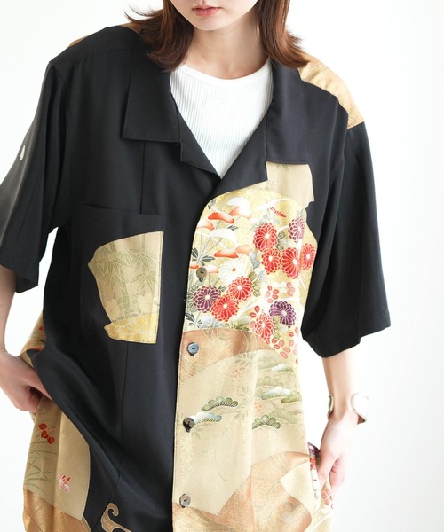 utatane(ウタタネ)の「着物リメイク maison utatane シャツ/ブラウス 朧夜の金彩(シャツ/ブラウス・レディース・ブラック・LL)」の11枚目の写真