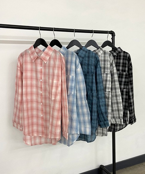 non-hedge(ノンヘッジ)の「ロングチェックシャツ(シャツ/ブラウス・レディース・ブラック/ライトブルー/オフホワイト/ブルー/ピンク・FREE)」の8枚目の写真