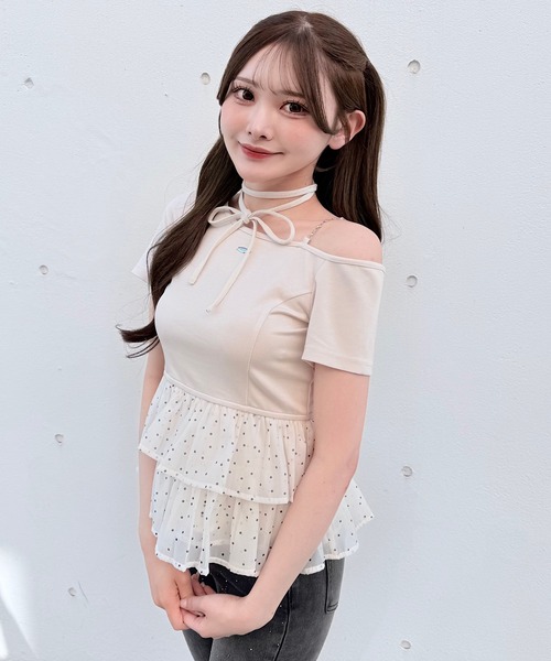 NOMAE(ノーマエ)の「ドットワンショルペプラムトップス(Tシャツ/カットソー・レディース・ブラック/ライトイエロー/ピンク/ライトブルー・FREE)」の4枚目の写真