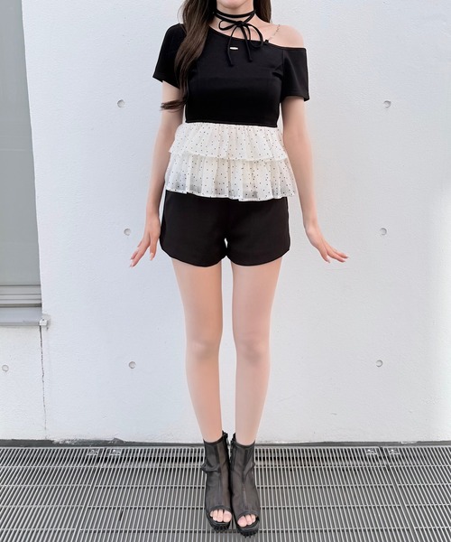NOMAE(ノーマエ)の「ドットワンショルペプラムトップス(Tシャツ/カットソー・レディース・ブラック/ライトイエロー/ピンク/ライトブルー・FREE)」の9枚目の写真