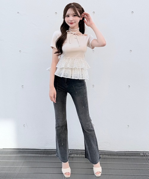 NOMAE(ノーマエ)の「ドットワンショルペプラムトップス(Tシャツ/カットソー・レディース・ブラック/ライトイエロー/ピンク/ライトブルー・FREE)」の5枚目の写真
