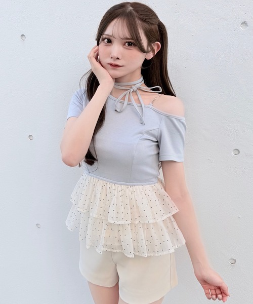 NOMAE(ノーマエ)の「ドットワンショルペプラムトップス(Tシャツ/カットソー・レディース・ブラック/ライトイエロー/ピンク/ライトブルー・FREE)」の14枚目の写真