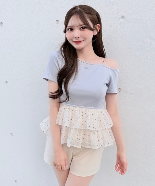 NOMAE(ノーマエ)の「ドットワンショルペプラムトップス(Tシャツ/カットソー・レディース・ブラック/ライトイエロー/ピンク/ライトブルー・FREE)」の12枚目の写真