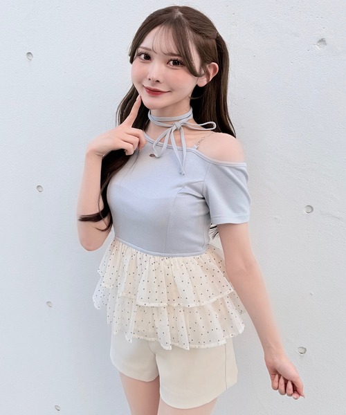 NOMAE(ノーマエ)の「ドットワンショルペプラムトップス(Tシャツ/カットソー・レディース・ブラック/ライトイエロー/ピンク/ライトブルー・FREE)」の13枚目の写真