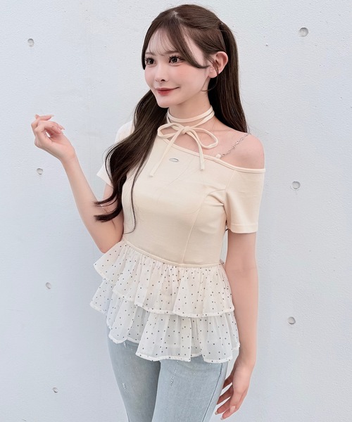 NOMAE(ノーマエ)の「ドットワンショルペプラムトップス(Tシャツ/カットソー・レディース・ブラック/ライトイエロー/ピンク/ライトブルー・FREE)」の21枚目の写真