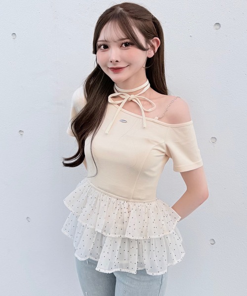 NOMAE(ノーマエ)の「ドットワンショルペプラムトップス(Tシャツ/カットソー・レディース・ブラック/ライトイエロー/ピンク/ライトブルー・FREE)」の22枚目の写真