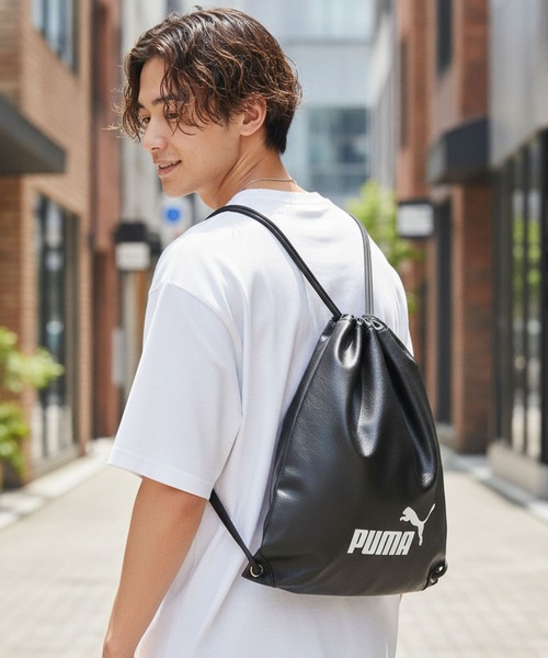 PUMA(プーマ)の「【PUMA/プーマ】【PUレザー 高見え】ビンテージPUナップサック 巾着バッグ メンズ レディース レトロ ストリート y2k スポーツミックス 古着風 おしゃれ(バックパック/リュック・メンズ・ブラック/ブラウン/グリーン・FREE)」の1枚目の写真