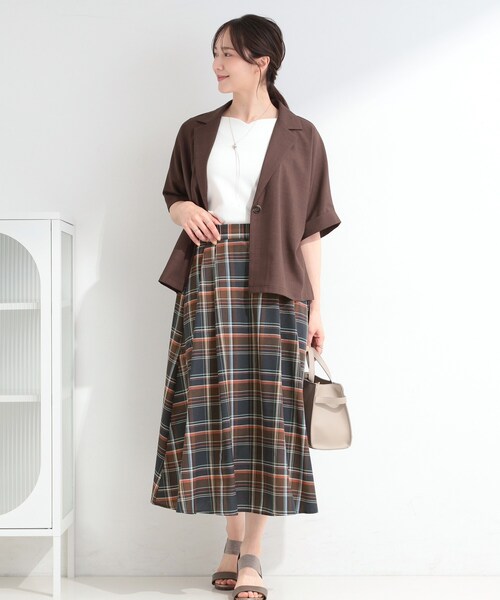 SHOO・LA・RUE(シューラルー)の「【S-LL/洗濯機可】1枚で華やか やわらかチェックフレアスカート(スカート・レディース・ダークブラウン系1/チャコールグレー・04/03/02/01)」の9枚目の写真
