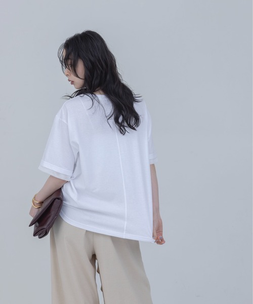 Eimee Law(エイミーロウ)の「箔プリント メッシュコンビネーションTシャツ(Tシャツ/カットソー・レディース・オフホワイト/ベージュ/ブラック・FREE)」の9枚目の写真