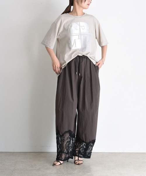 Eimee Law(エイミーロウ)の「箔プリント メッシュコンビネーションTシャツ(Tシャツ/カットソー・レディース・オフホワイト/ベージュ/ブラック・FREE)」の12枚目の写真
