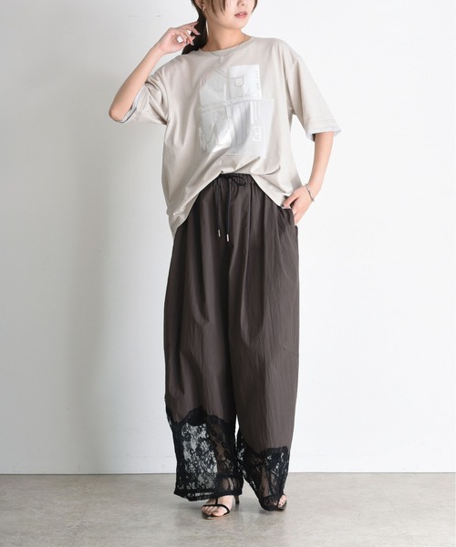 Eimee Law(エイミーロウ)の「箔プリント メッシュコンビネーションTシャツ(Tシャツ/カットソー・レディース・オフホワイト/ベージュ/ブラック・FREE)」の13枚目の写真