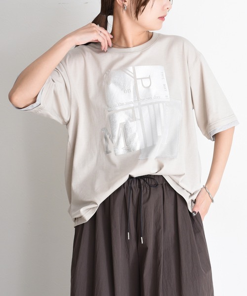 Eimee Law(エイミーロウ)の「箔プリント メッシュコンビネーションTシャツ(Tシャツ/カットソー・レディース・オフホワイト/ベージュ/ブラック・FREE)」の16枚目の写真