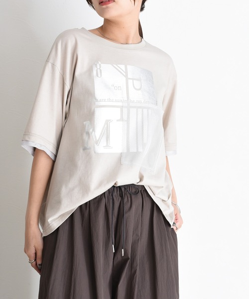 Eimee Law(エイミーロウ)の「箔プリント メッシュコンビネーションTシャツ(Tシャツ/カットソー・レディース・オフホワイト/ベージュ/ブラック・FREE)」の19枚目の写真