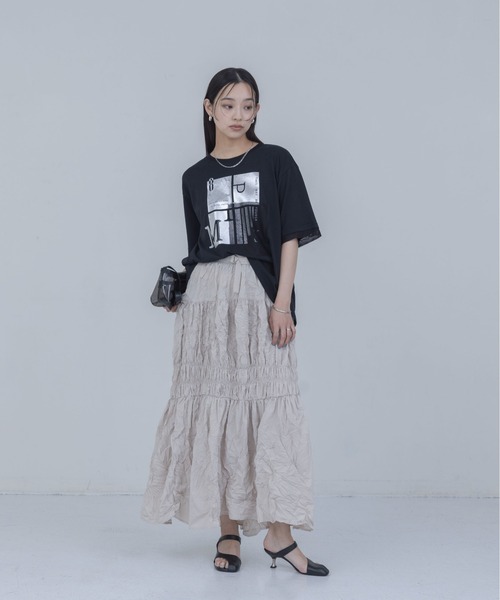 Eimee Law(エイミーロウ)の「箔プリント メッシュコンビネーションTシャツ(Tシャツ/カットソー・レディース・オフホワイト/ベージュ/ブラック・FREE)」の21枚目の写真