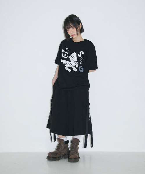 SLEEKGLOW（スリック グロウ）の「ドットポニーアップリケTシャツ[ブラック]（Tシャツ/カットソー・レディース・その他・FREE）」の4枚目の写真